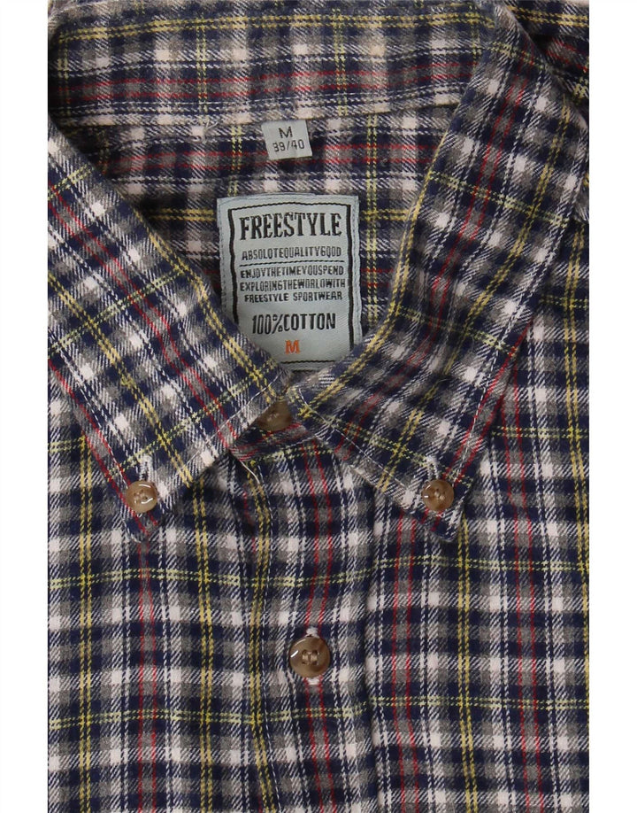 vintage Chemise en flanelle homme Taille 39/40 Coton à carreaux bleu moyen
