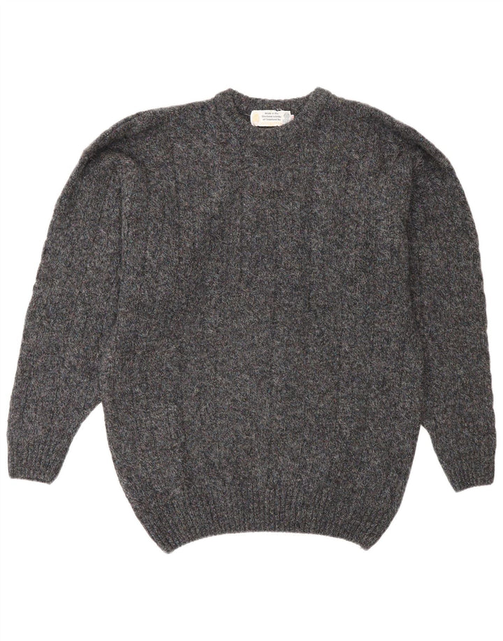 vintage Mens Crew Neck Jumper Pull IT 48 Laine Gris Moyen