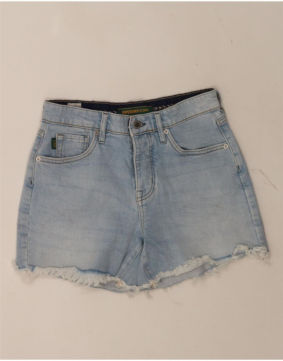 Superdry Short En Jean W28 Femme Bleu Moyen Coton