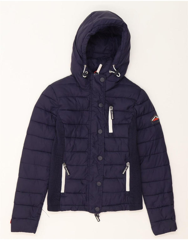 Superdry Veste matelassée à capuche pour femme UK 6 XS Bleu marine Nylon