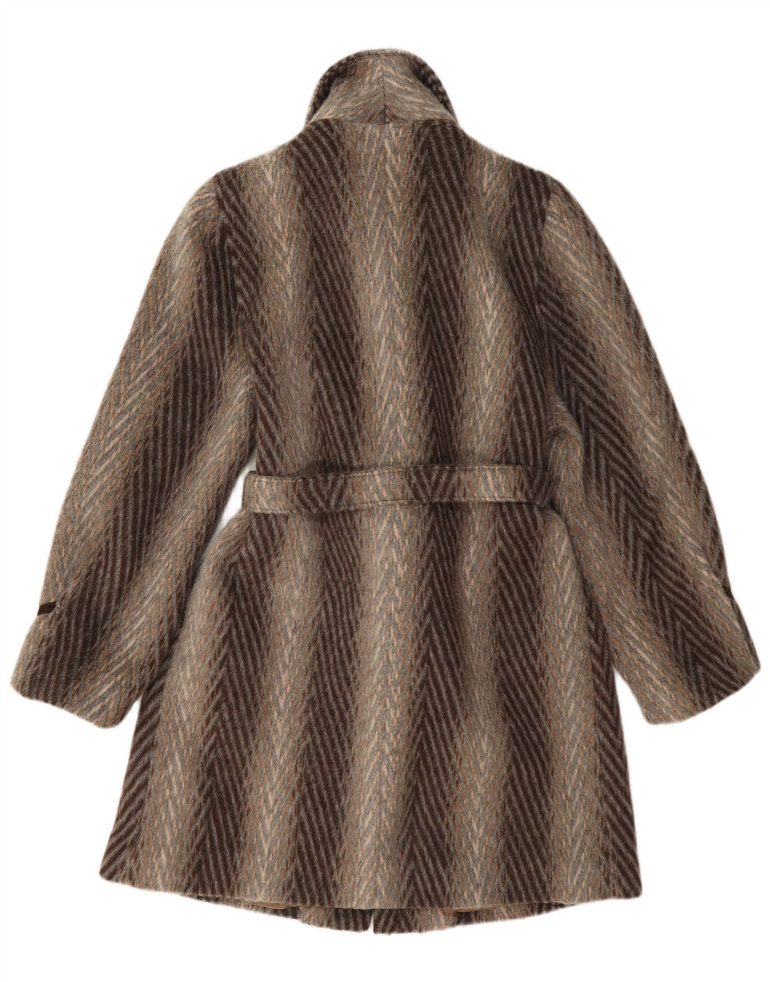 vintage Womens Overcoat UK 10 Petite laine rayée marron classique