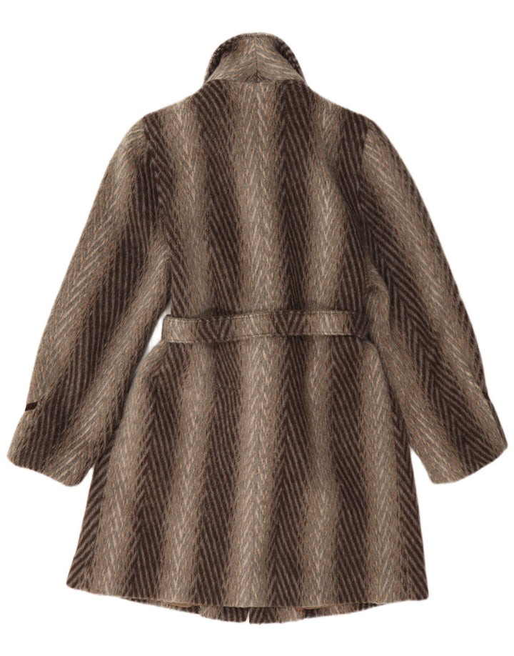 vintage Womens Overcoat UK 10 Petite laine rayée marron classique