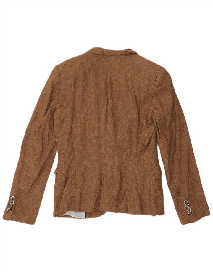 Zara Veste Blazer 1 Bouton Femme UK 14 Lin Marron Moyen