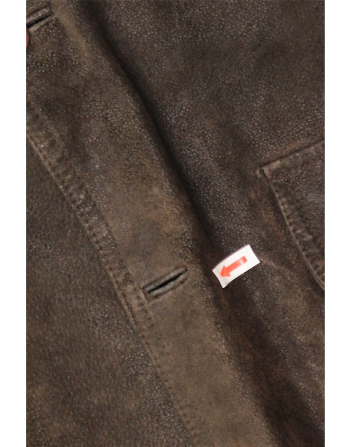 vintage Homme 3 Boutons Veste Blazer En Cuir IT 52 XL Marron