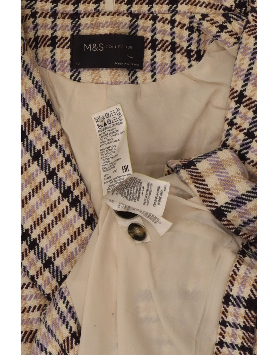 Marks & Spencer Veste blazer pour femme UK 10 Petit carreaux multicolores