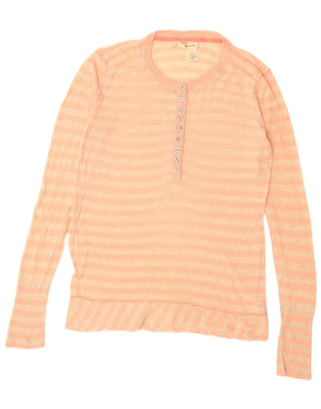 Dkny Pull à col rond pour femme UK 14 en coton rayé rose moyen