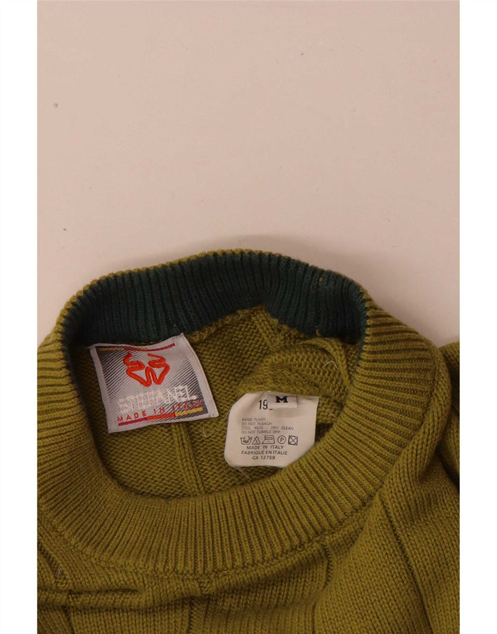 Stefanel Pull à col rond pour homme en coton color block vert moyen