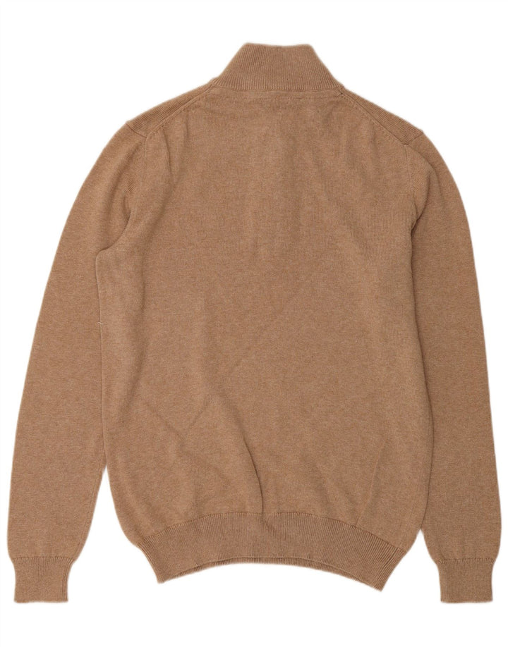 Crew Clothing Pull à col zippé pour homme Petit coton beige