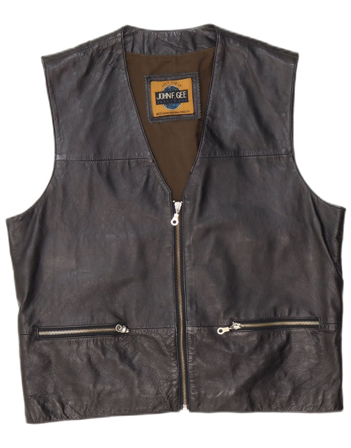 VINTAGE Gilet en cuir homme cuir noir moyen