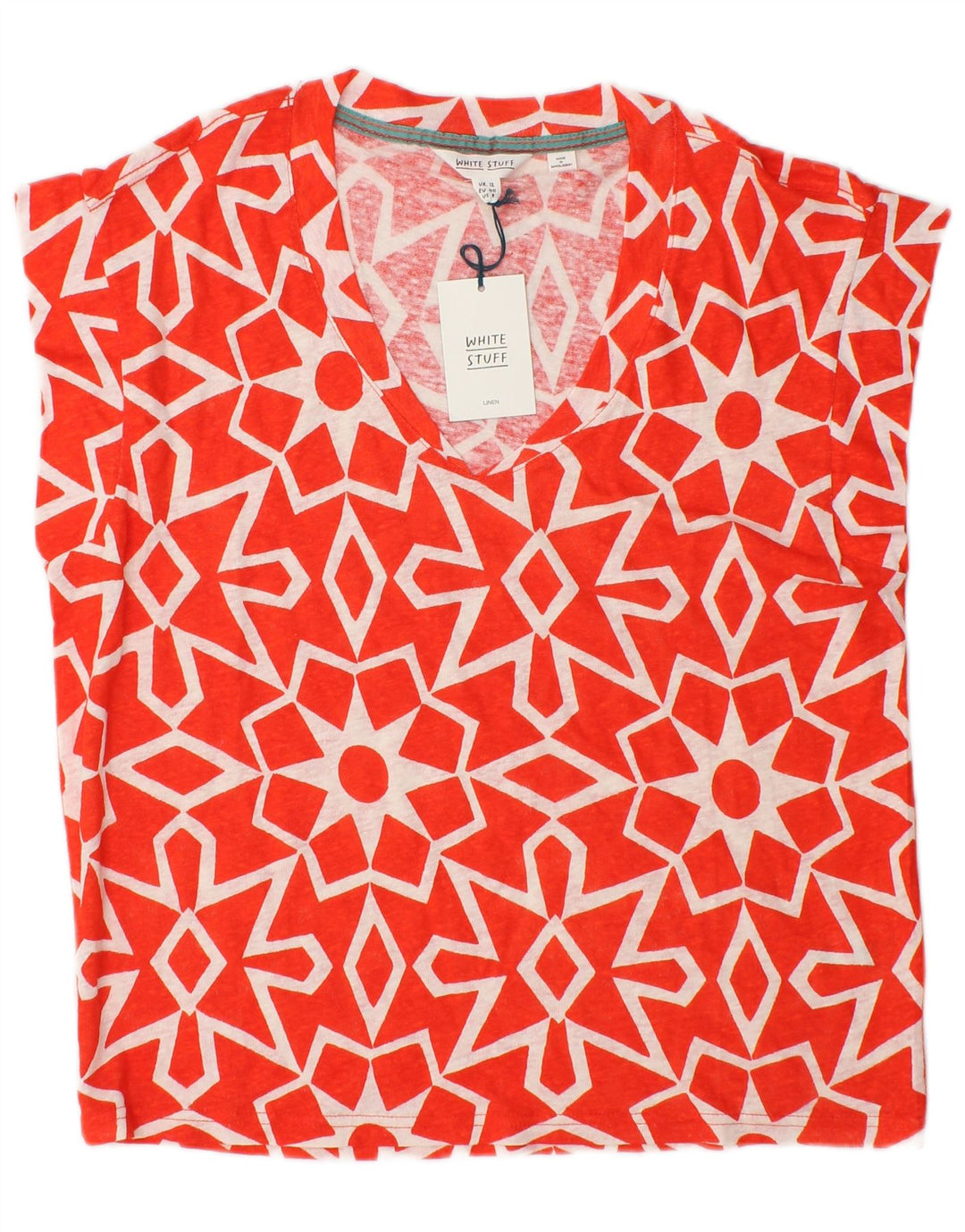 Blouse White Stuff Femme UK 12 Lin Géométrique Rouge Moyen