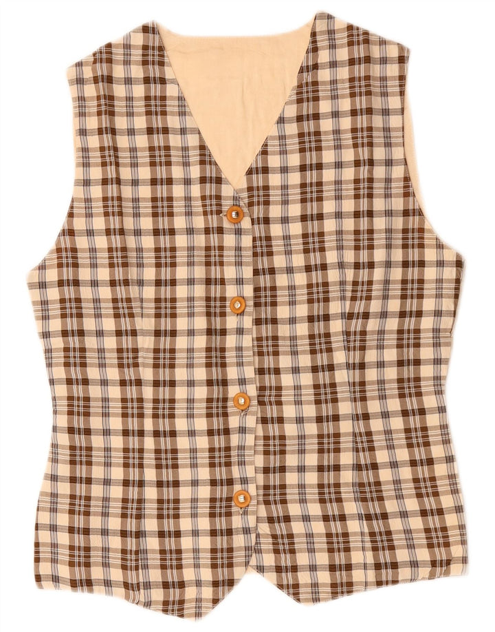 gilet femme vintage UK 12 Medium Beige Check