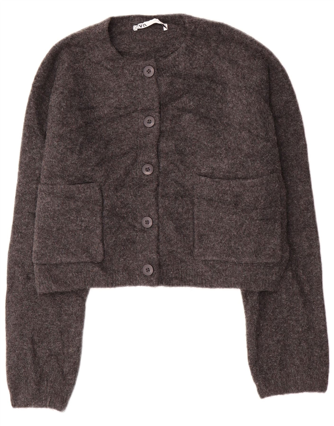 Zara Womens Crop Oversize Cardigan Pull UK 10 Petit Gris Acrylique