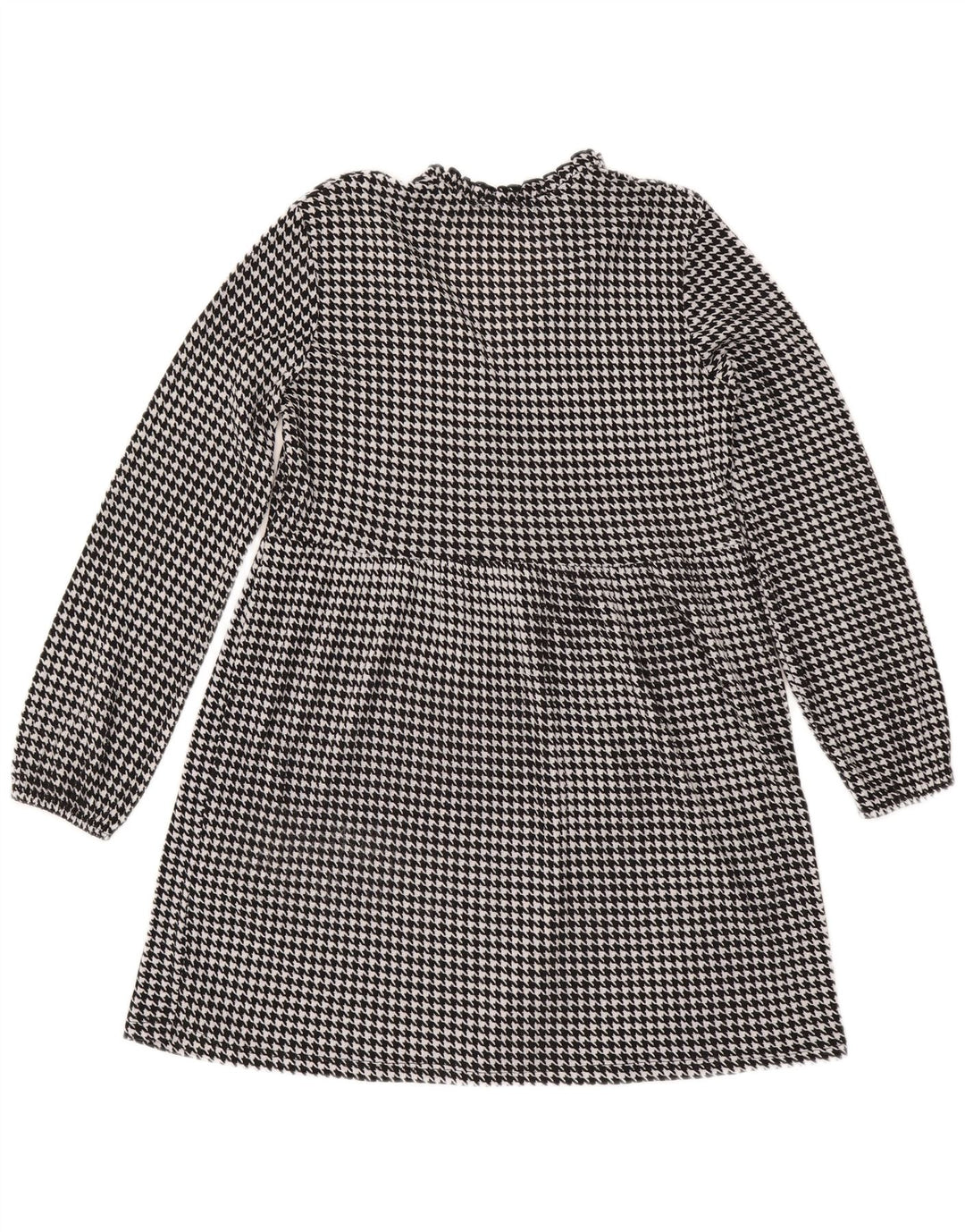 Zara Robe trapèze à manches longues pour femme UK 44, motif pied-de-poule noir moyen