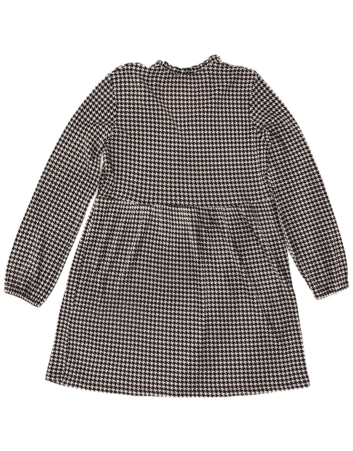 Zara Robe trapèze à manches longues pour femme UK 44, motif pied-de-poule noir moyen
