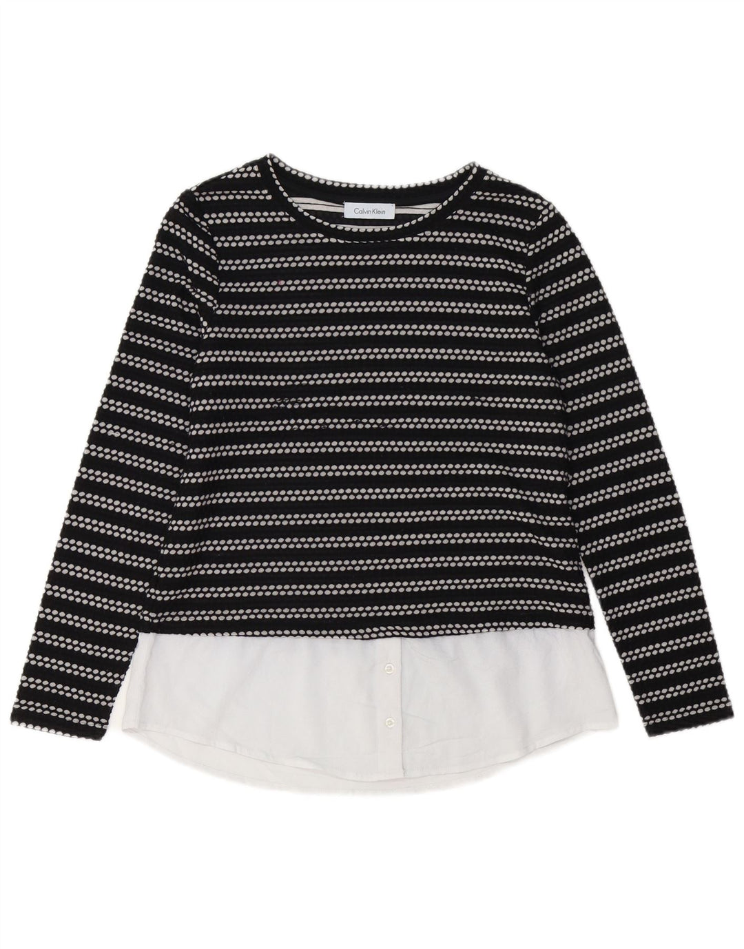 CALVIN KLEIN Haut à manches longues pour femme UK 12 Medium Noir Rayé