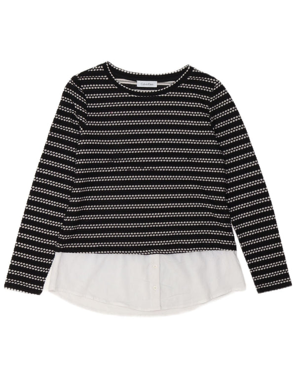 CALVIN KLEIN Haut à manches longues pour femme UK 12 Medium Noir Rayé