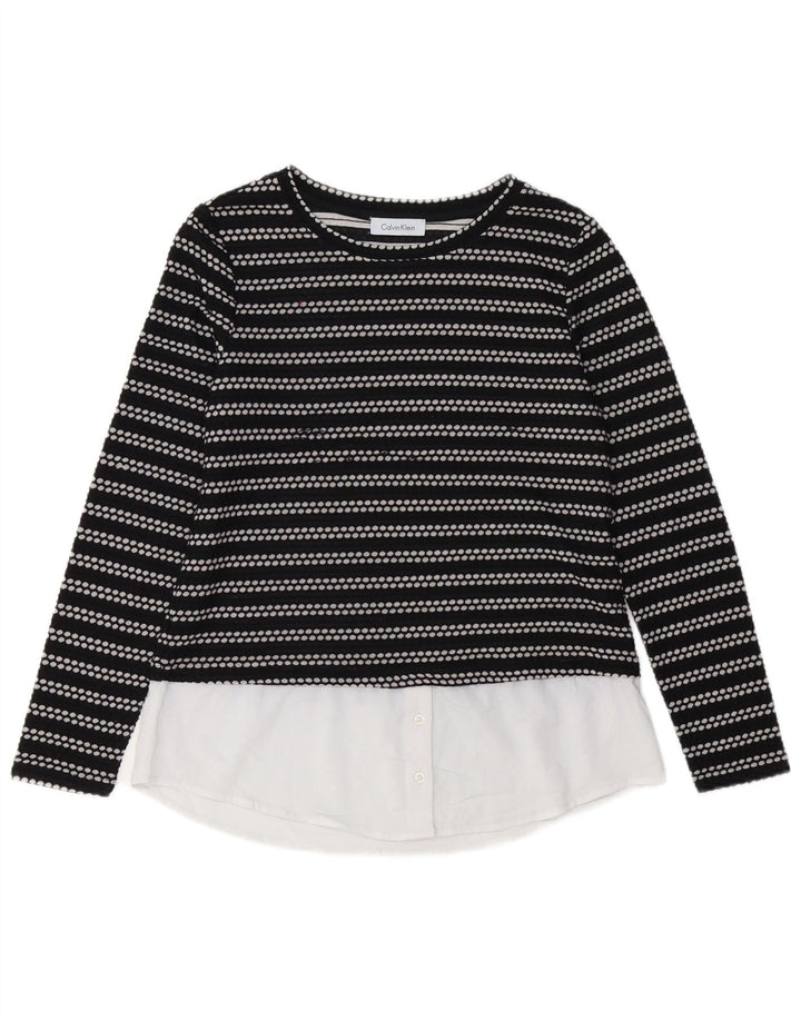 CALVIN KLEIN Haut à manches longues pour femme UK 12 Medium Noir Rayé