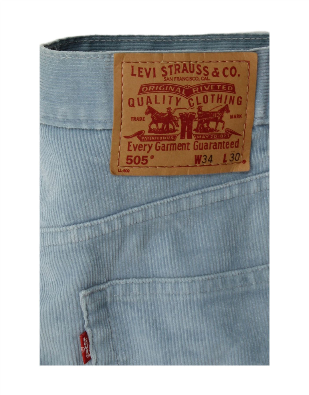 LEVI'S Pantalon Droit 505 Velours Côtelé Homme W34 L30 Bleu Coton