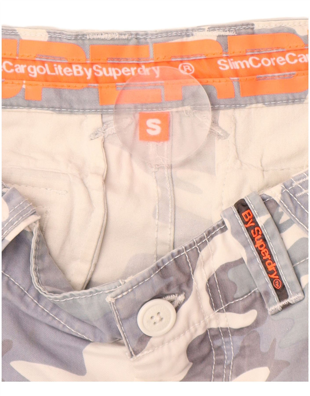 SUPERDRY Short Cargo Homme Petit W32 Gris Camouflage Coton