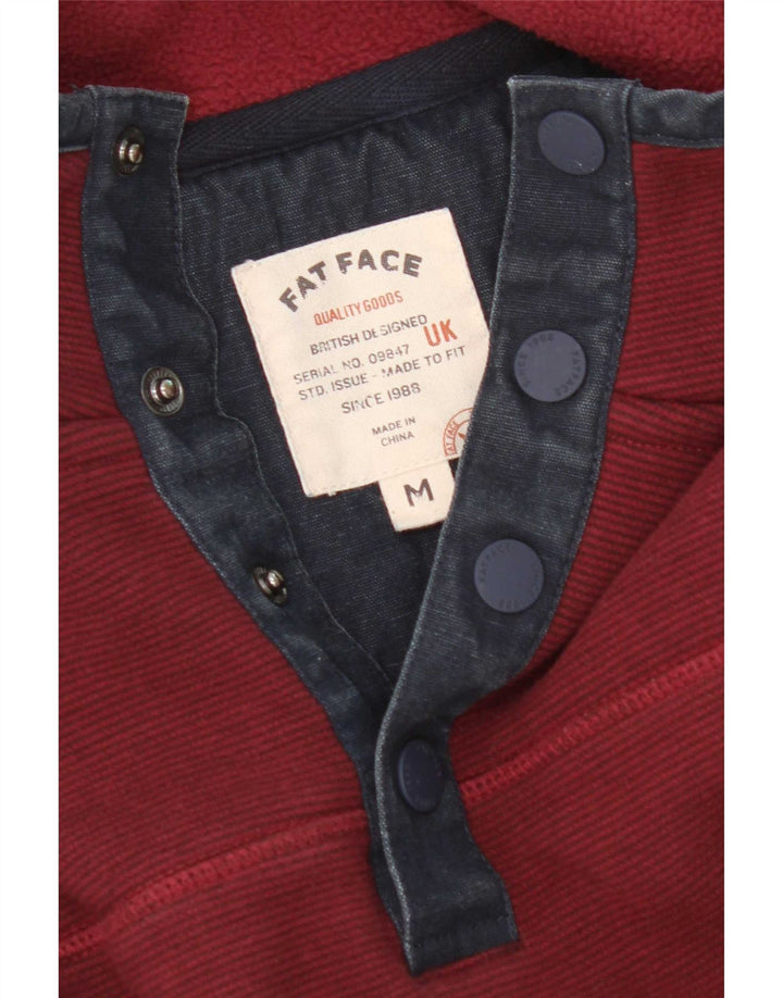 Fat Face Sweat-shirt à col boutonné pour homme à fines rayures bordeaux moyen