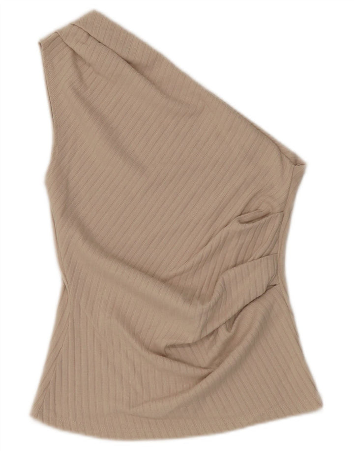 Zara Femme Top Une Épaule UK 8 Petit Beige Polyester