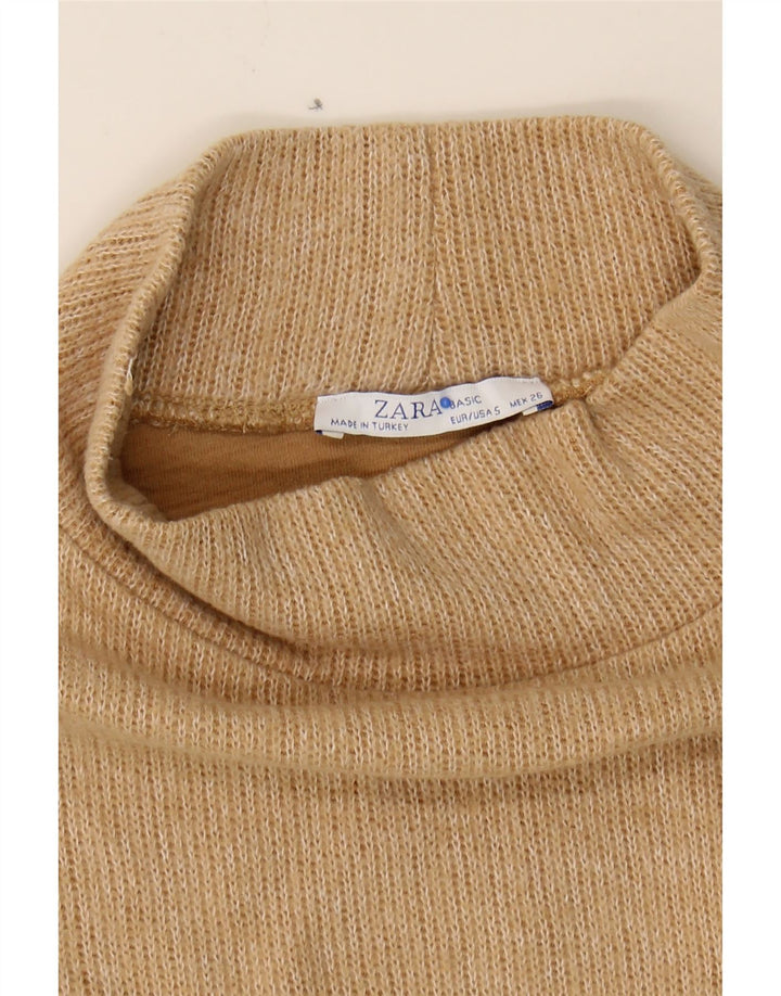 ZARA Womens Oversized Crop Turtle Neck Jumper Sweater UK 10 Small Beige Vintage Zara and Second-Hand Zara from Messina Hembry 