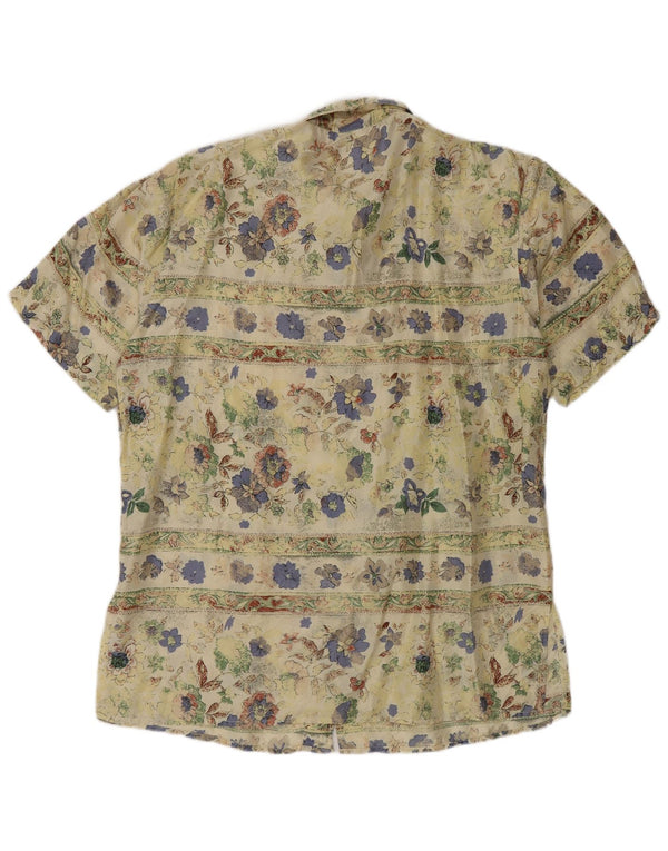 vintage Femme Chemise À Manches Courtes Blouse EU 40 Soie Florale Vert Moyen