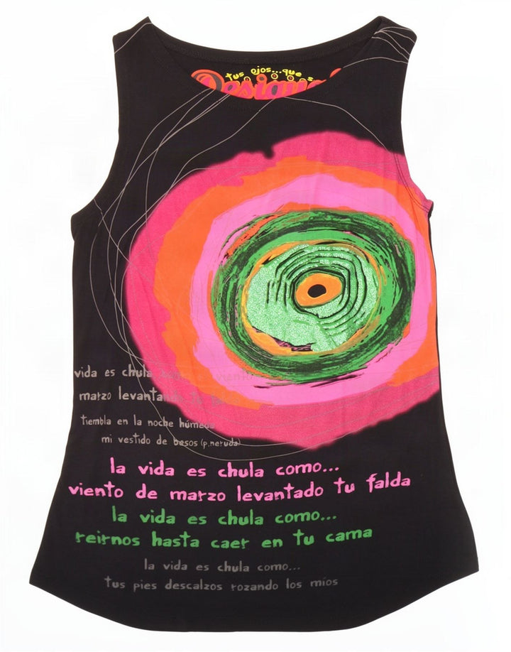 Desigual Débardeur graphique pour femme UK 14 Large Noir