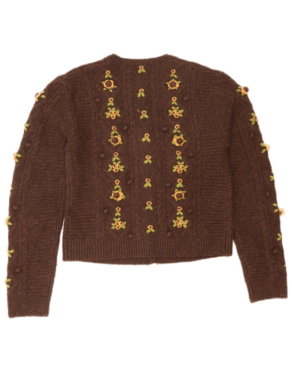 Zara Womens Crop Cardigan Pull UK 12 Marron Moyen Floral