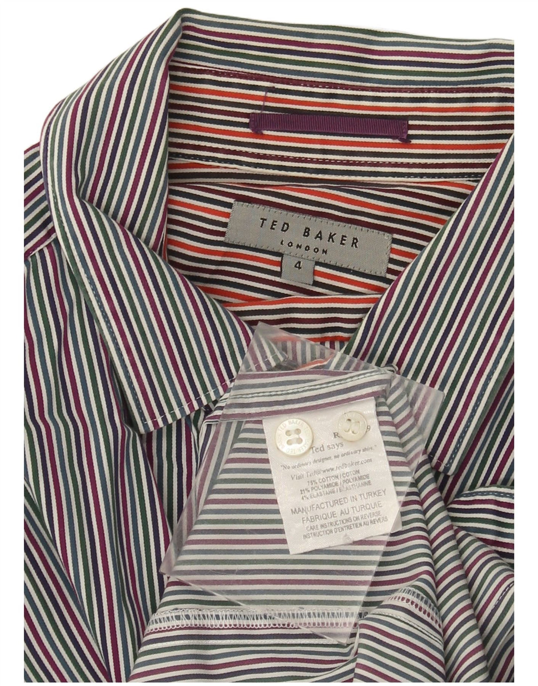 TED BAKER Chemise Homme Taille 4 Grand Coton à Rayures Multicolores