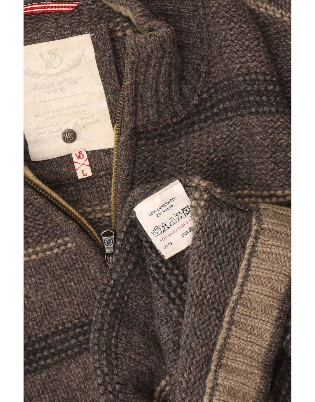 White Stuff Pull Col Zippé Homme Large Gris Rayé Laine d'Agneau