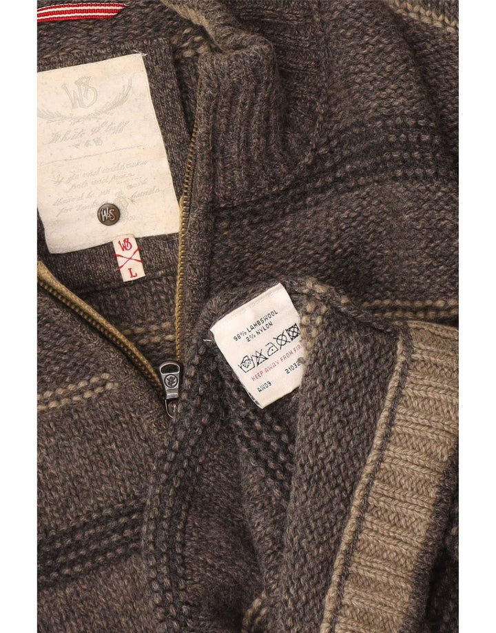 White Stuff Pull Col Zippé Homme Large Gris Rayé Laine d'Agneau