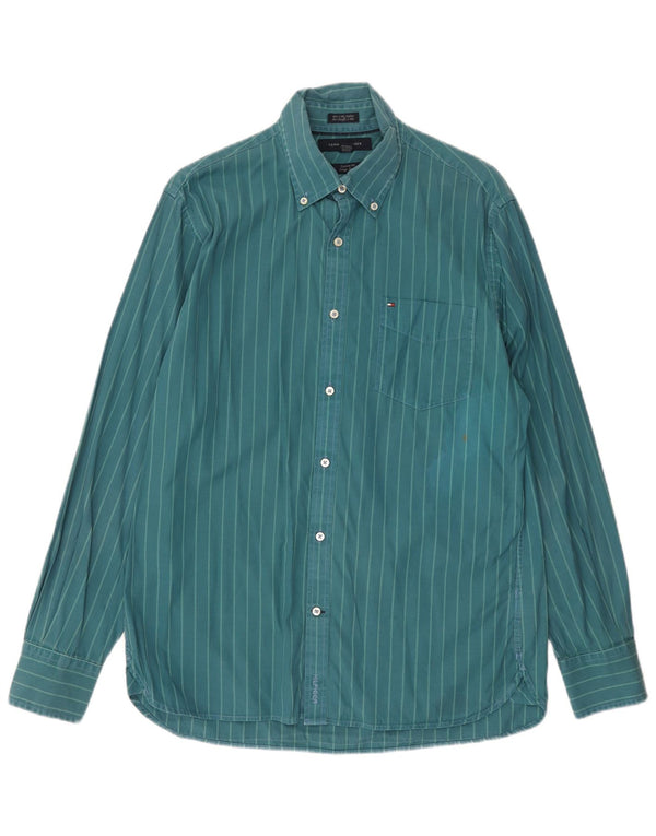 Tommy Hilfiger Chemise ajustée sur mesure pour homme Taille 15 1/2 16 Rayé vert moyen