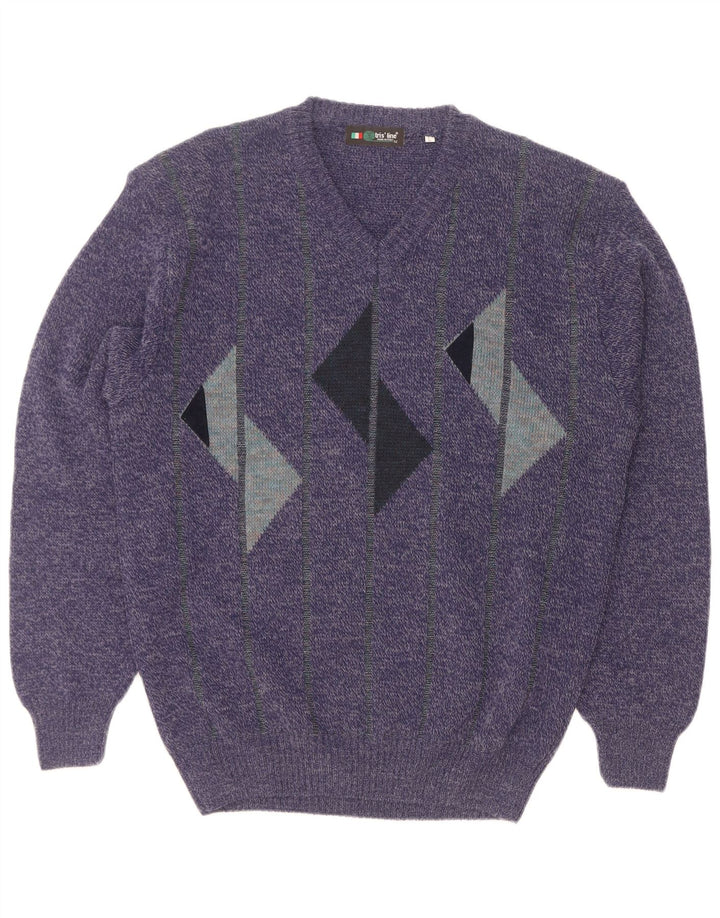 Tris Line Pull col V pour Homme Grand Bleu Marine Géométrique