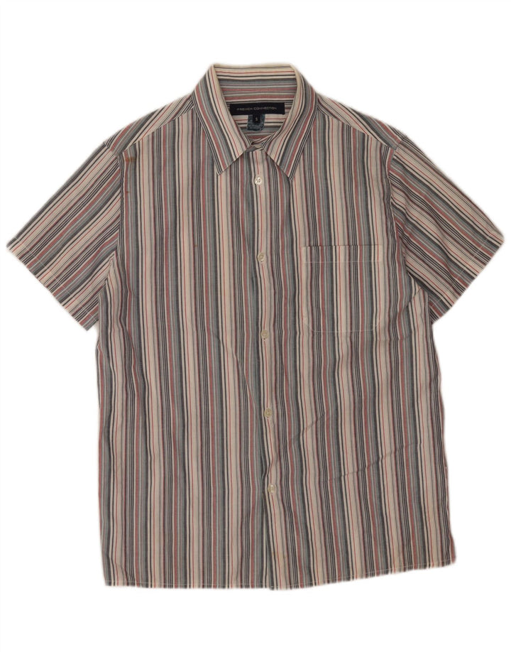 French Connection Chemise à Manches Courtes Homme Petit Gris Rayé Coton