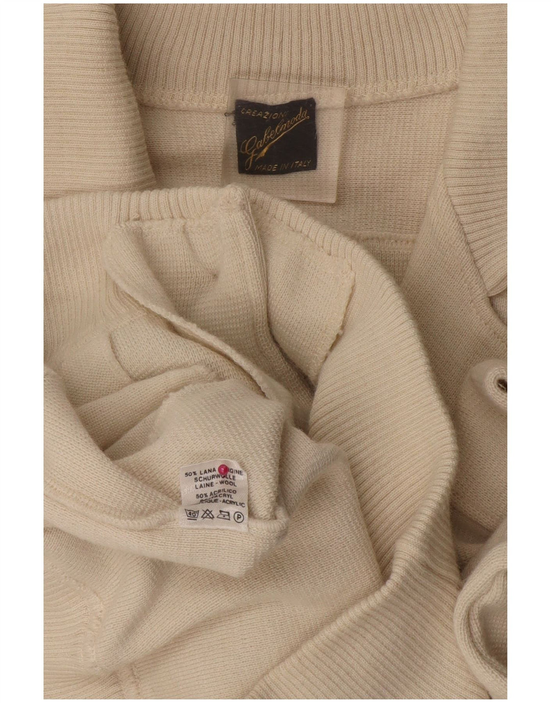 VINTAGE Pull Cardigan Homme Laine Colorblock Blanc Moyen