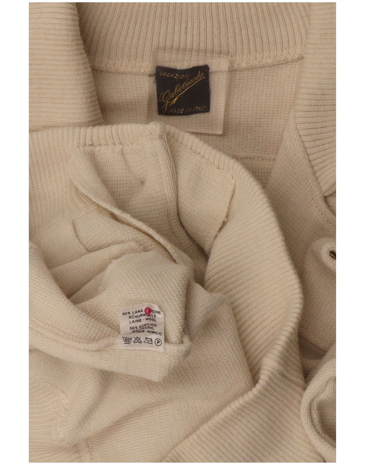 VINTAGE Pull Cardigan Homme Laine Colorblock Blanc Moyen