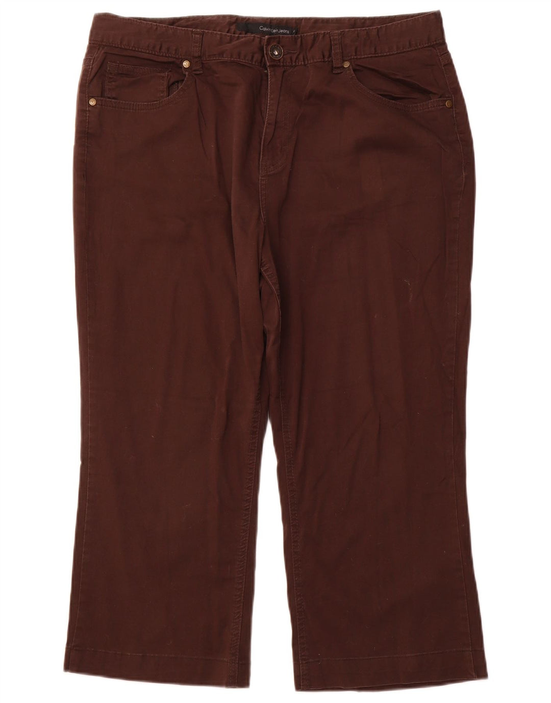 CALVIN KLEIN Pantalon Capri Droit Femme US 16 2XL W36 L22 Coton Marron