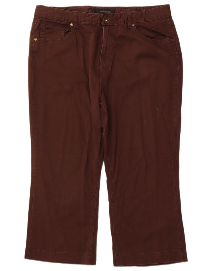 CALVIN KLEIN Pantalon Capri Droit Femme US 16 2XL W36 L22 Coton Marron