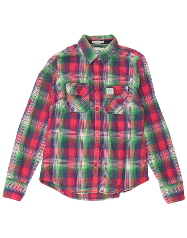 Superdry Chemise Femme UK 14 Grand Coton à Carreaux Rose