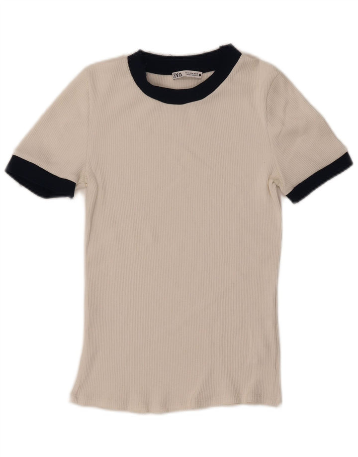 Zara Womens T-Shirt Top UK 12 Medium Blanc Colorblock Polyester