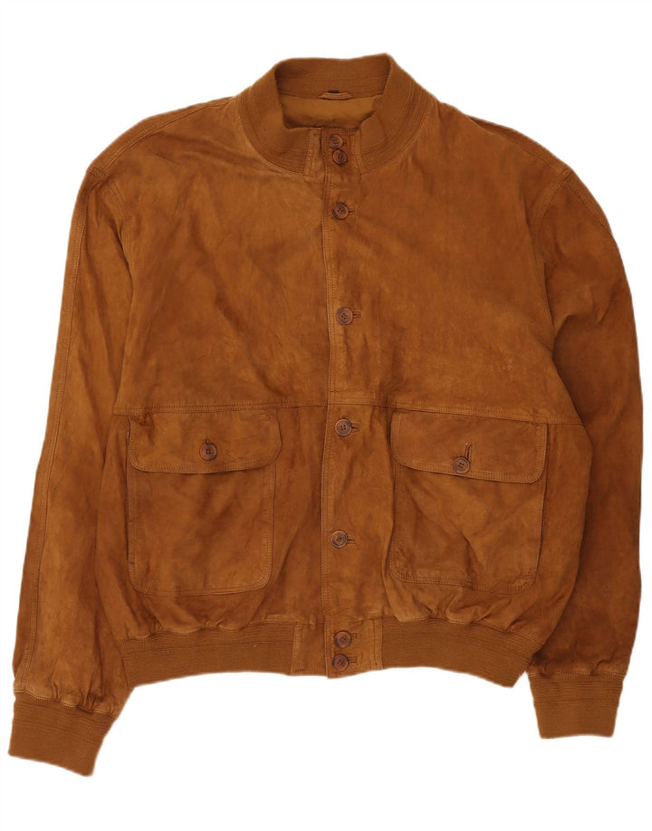 VINTAGE Veste Bomber En Daim Homme IT 58 4XL Cuir Marron