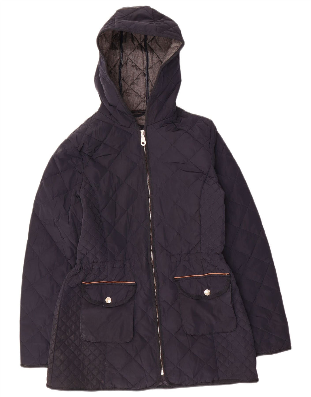 Massimo Dutti Veste matelassée à capuche pour femme UK 12 Bleu marine moyen Polyester
