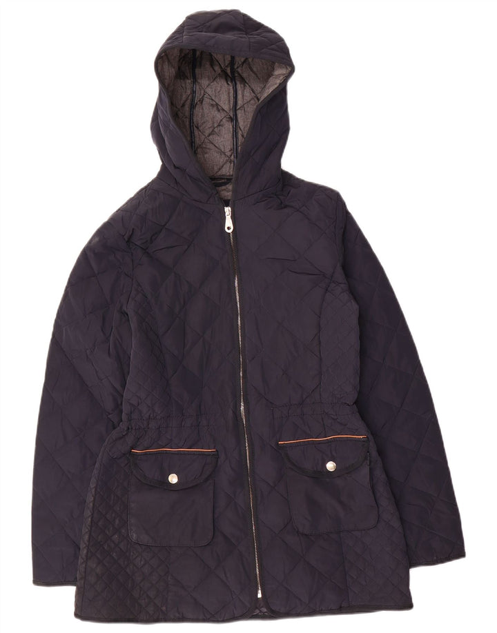 Massimo Dutti Veste matelassée à capuche pour femme UK 12 Bleu marine moyen Polyester