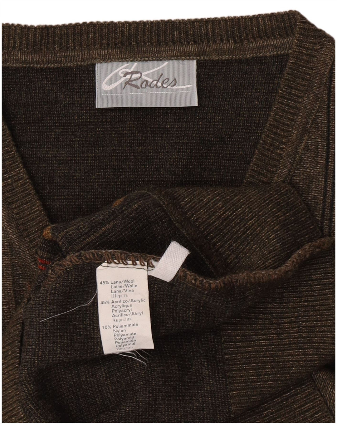 Rodes Pull Col V Homme Laine Rayée Vert Moyen