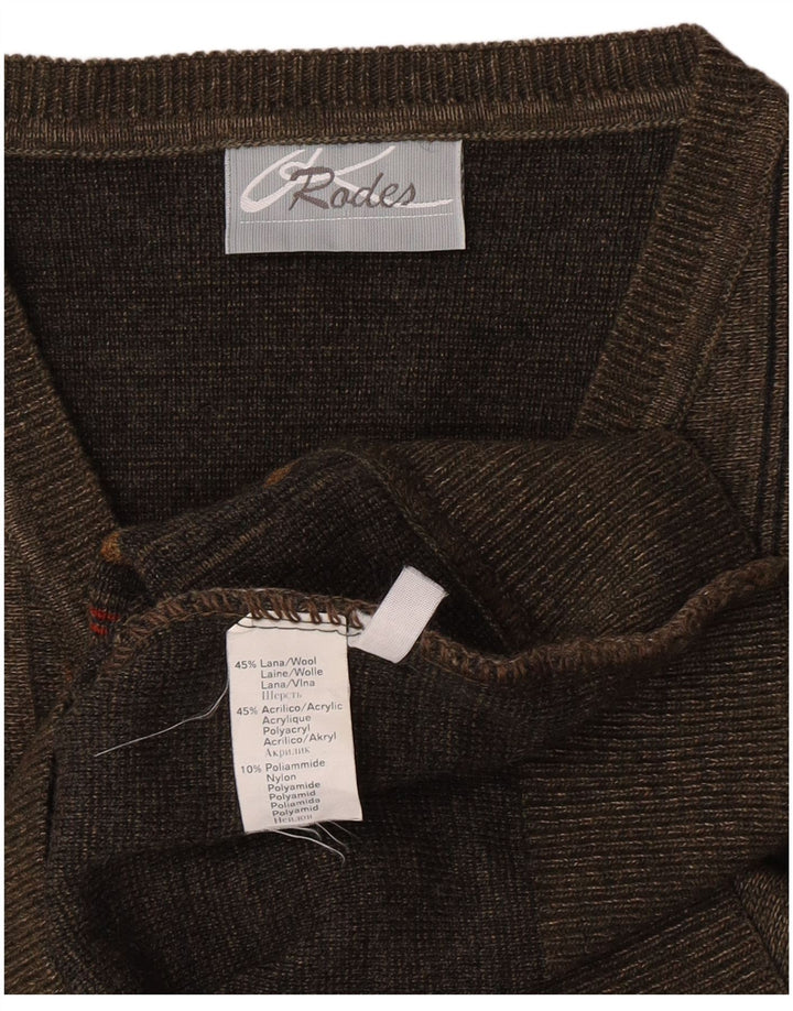 Rodes Pull Col V Homme Laine Rayée Vert Moyen