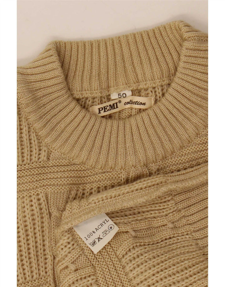 vintage Mens Crew Neck Jumper Pull IT 50 Acrylique Beige Moyen