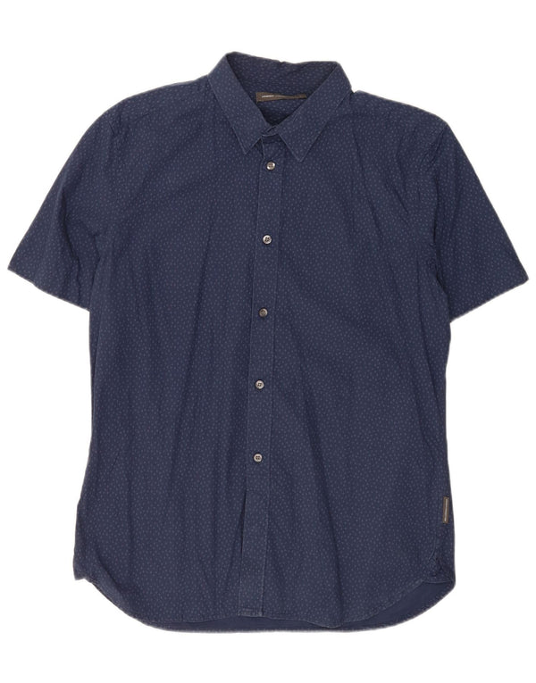 French Connection Chemise à Manches Courtes Homme Large Bleu Marine Moucheté Coton