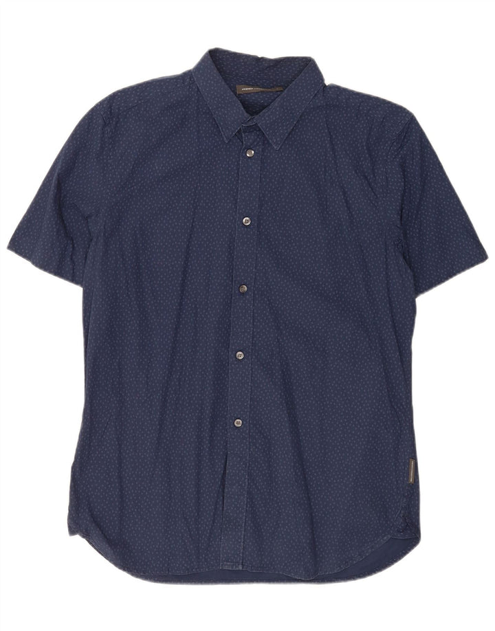 French Connection Chemise à Manches Courtes Homme Large Bleu Marine Moucheté Coton