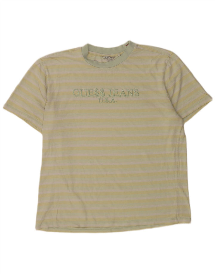 Guess T-shirt graphique pour hommes, grand, rayé jaune